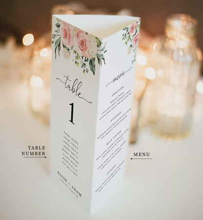 Darcy Floral Pink | Printable Tri-Fold Menu Template