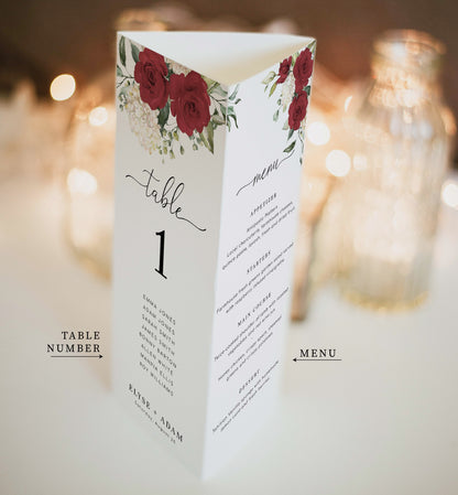 Darcy Floral Red | Printable Tri-Fold Menu Template