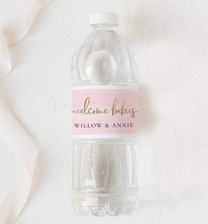 Printable Water Bottle Welcome Baby Label Template, Tahk You Baby Shower Water Label, Pink Watercolour, Girl Baby Shower Bottle Labels, Personalized Water Bottle Labels