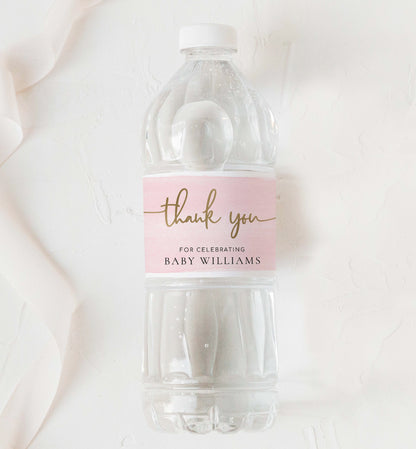 Printable Water Bottle Welcome Baby Label Template, Tahk You Baby Shower Water Label, Pink Watercolour, Girl Baby Shower Bottle Labels, Personalized Water Bottle Labels