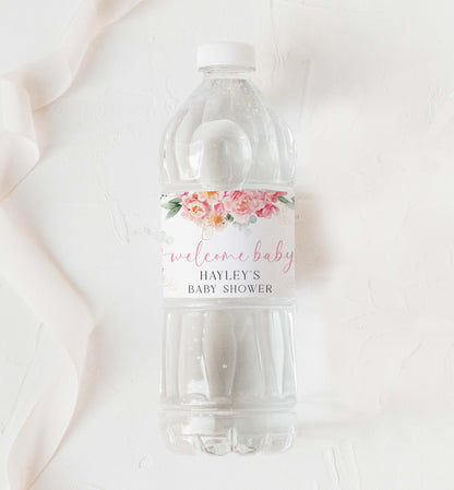 Printable Water Bottle Thank You Label Template, Blush Pink Peony, Girl Baby Shower Bottle Labels, Bridal Shower Water Favors, Personalized Water Bottle Labels, Piper