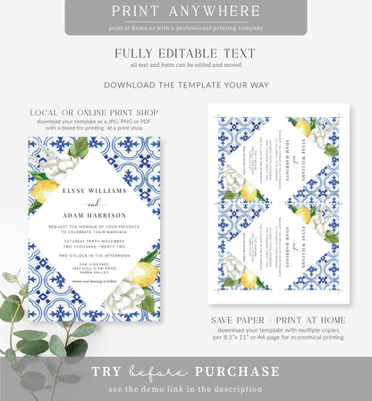 The Med Lemons | Printable Wedding Invitation Suite Template