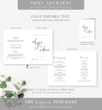 Gigi Script | Printable Wedding Folded Program Template