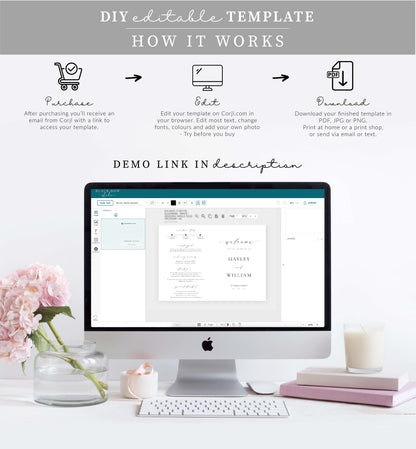 Ellesmere White | Printable Wedding Folded Program Template