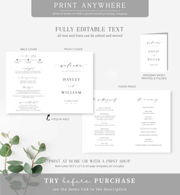 Ellesmere White | Printable Wedding Program Template – Black Bow Studio