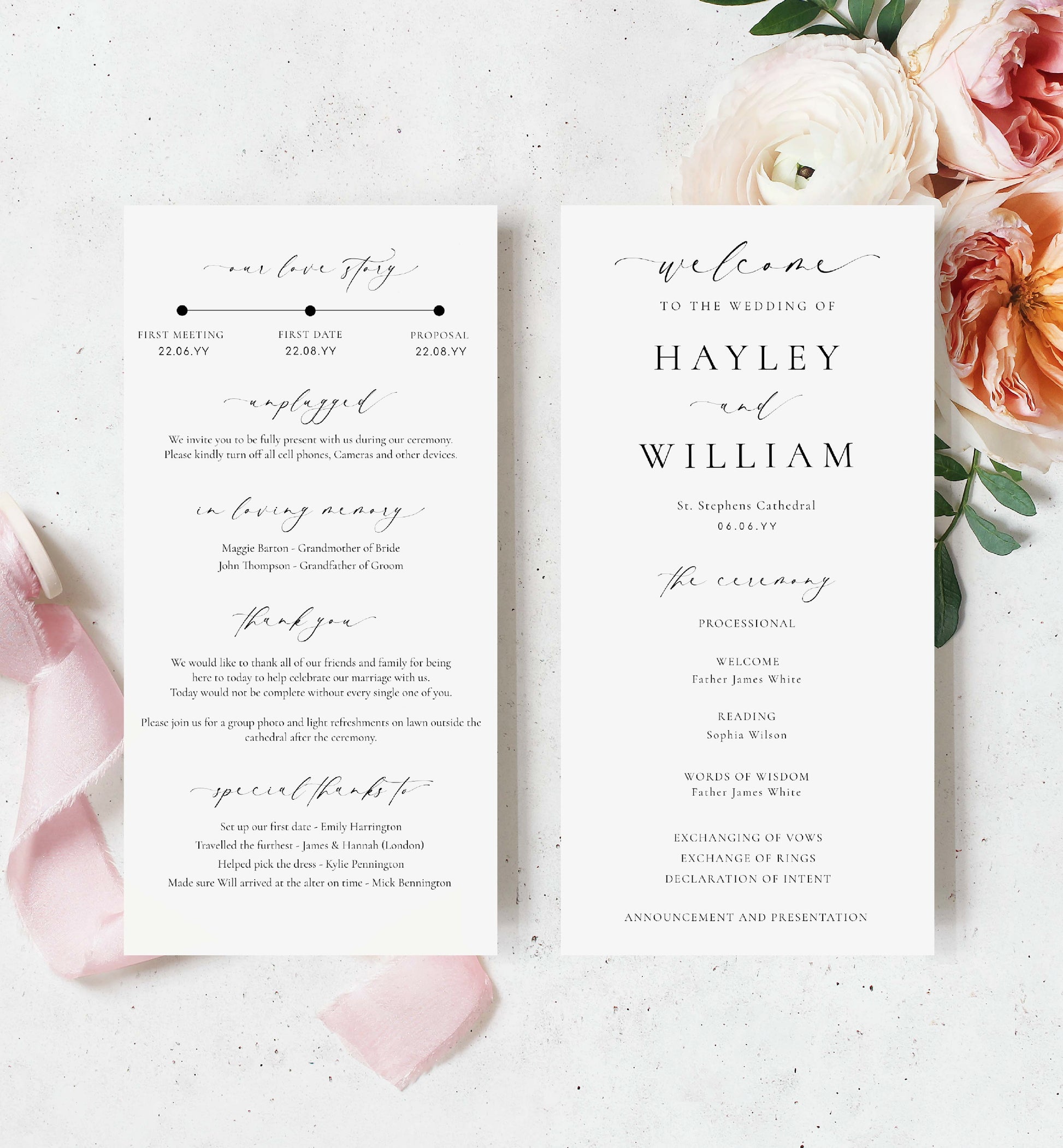 Printable Wedding Ceremony Program Template, Modern Minimalist, Wedding Order of Ceremony Program, Marriage Ceremony Program, Ellesmere