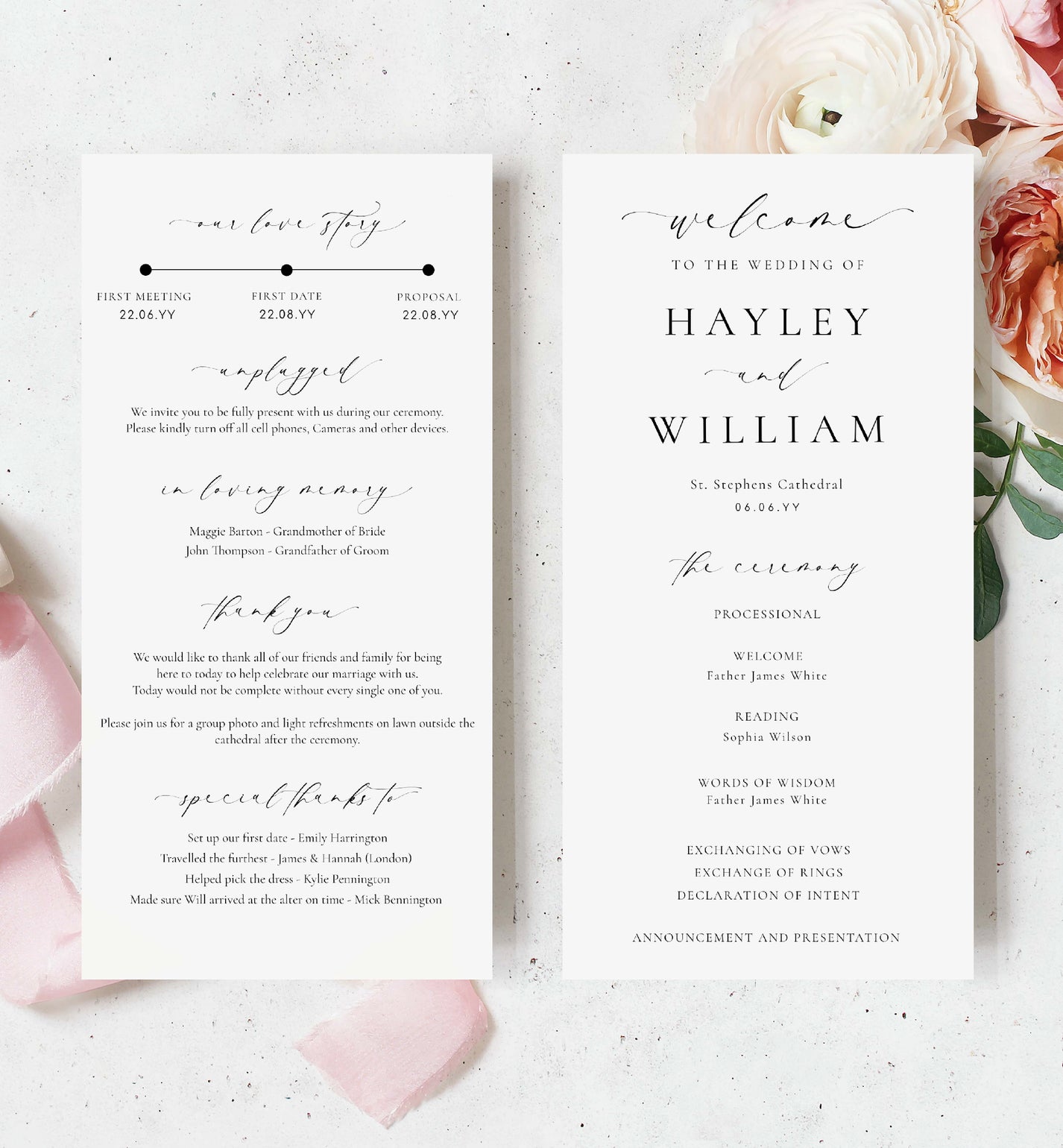 Ellesmere White | Printable Wedding Program Template – Black Bow Studio