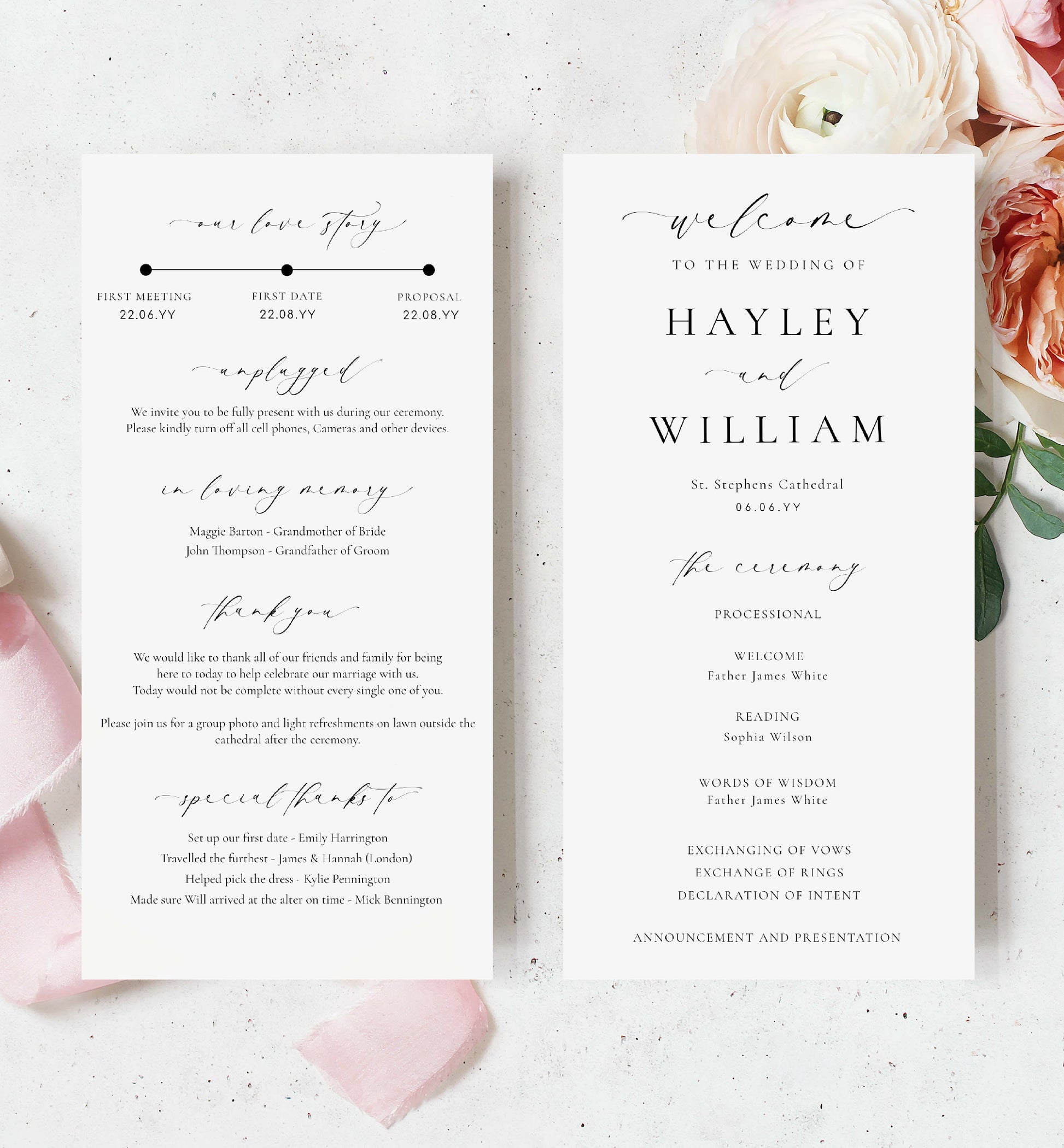 Printable Wedding Ceremony Program Template, Modern Minimalist, Wedding Order of Ceremony Program, Marriage Ceremony Program, Ellesmere