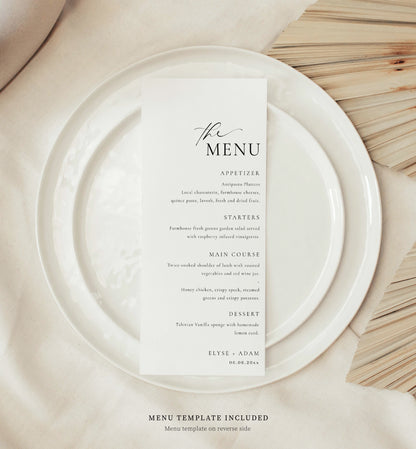 Wedding Quiz and Menu Template, Elegant Wedding Menu, Editable Minimalist Wedding Menu, Printable Dinner Menu, Couples Trivia, Ellesmere