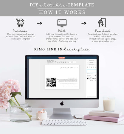 Ellesmere White | Printable QR Wedding Website Card Template