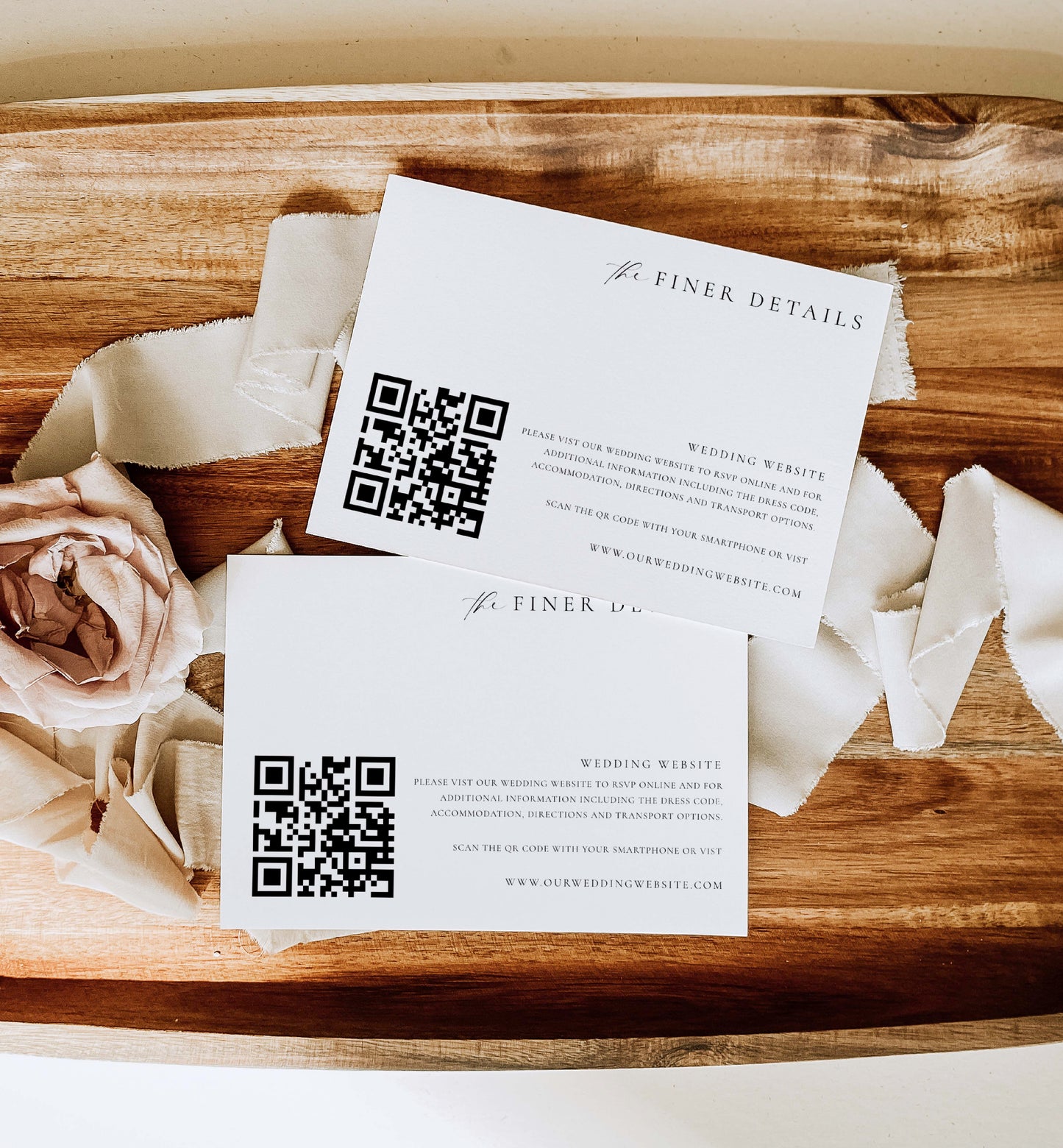 Ellesmere White | Printable QR Wedding Website Card Template