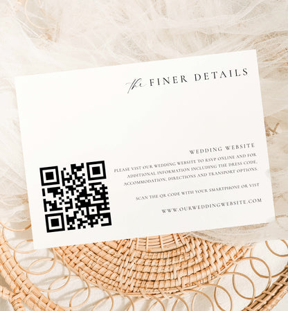 Ellesmere White | Printable QR Wedding Website Card Template