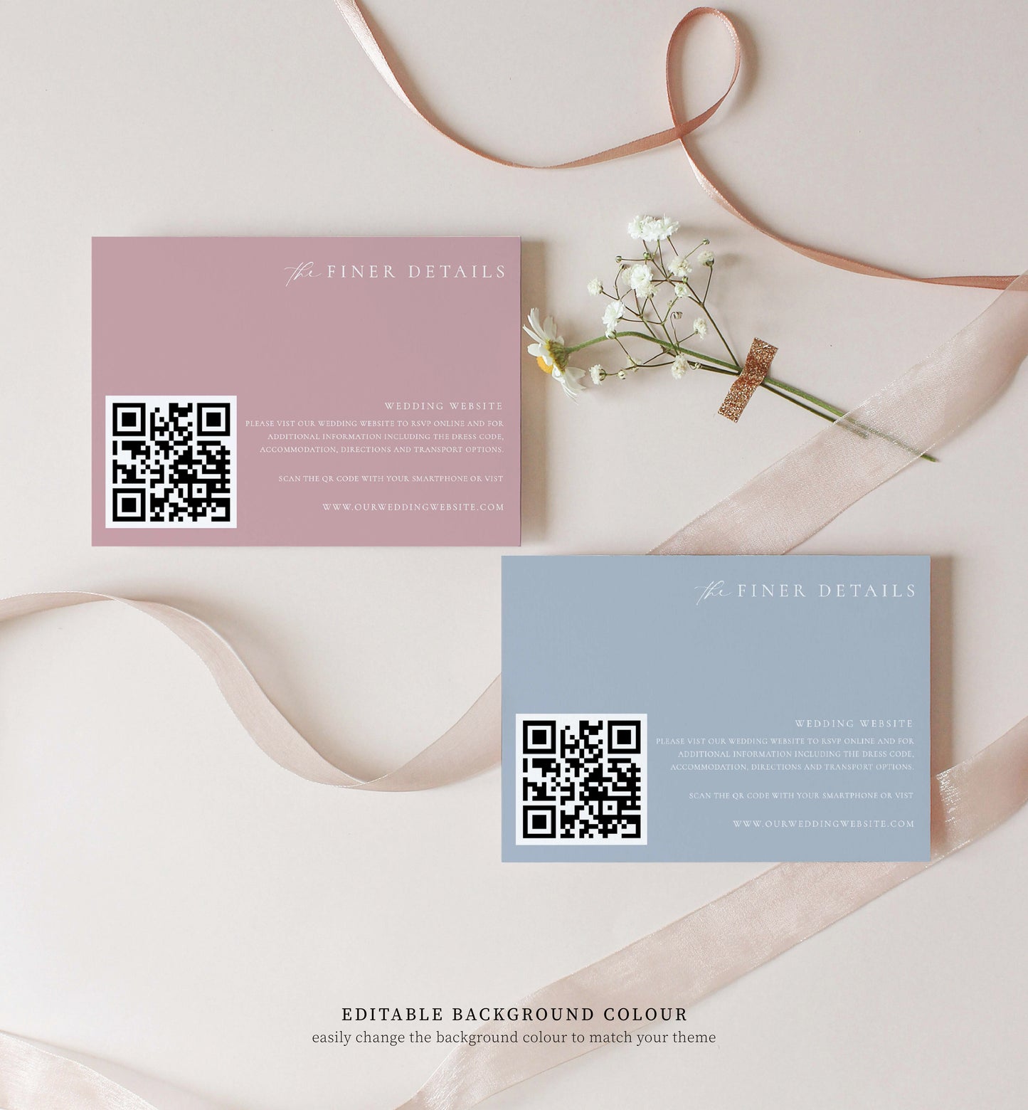 Ellesmere White | Printable QR Wedding Website Card Template