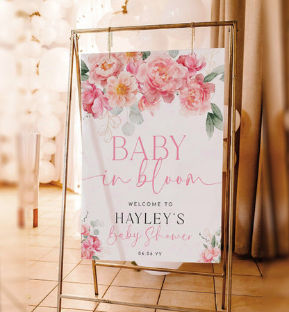 Baby In Bloom Baby Shower Welcome Sign, Hot Pink Peony, Printable Baby Shower Welcome Sign, Girl Baby Shower Welcome Sign, Piper