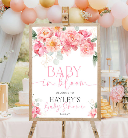 Baby In Bloom Baby Shower Welcome Sign, Hot Pink Peony, Printable Baby Shower Welcome Sign, Girl Baby Shower Welcome Sign, Piper