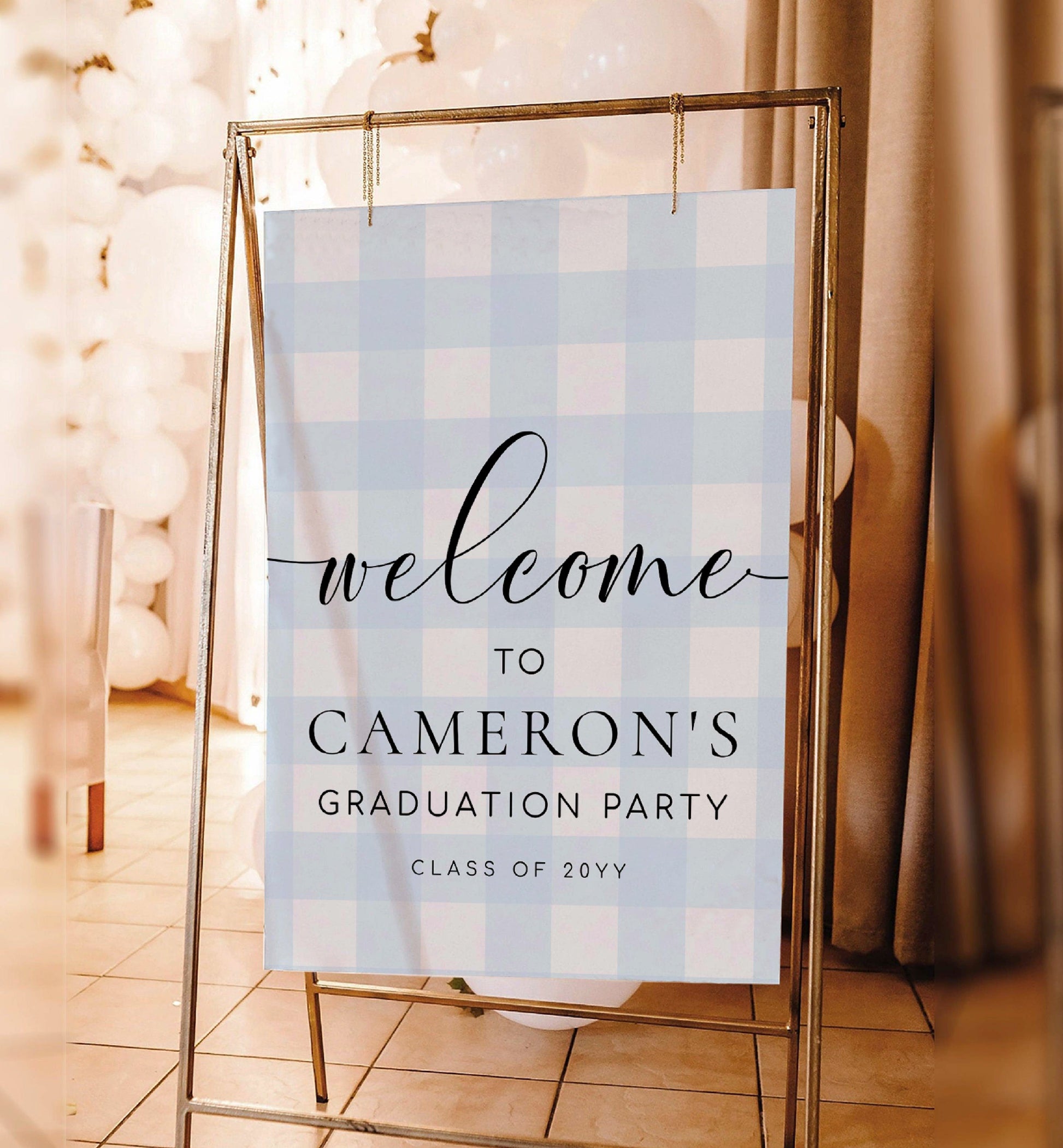 Blue Gingham Welcome Sign, Boy Baby Shower Pale Blue Check Welcome Sign, Printable Blue White Plaid, Boy Baby Sprinkle, Male Birthday Sign