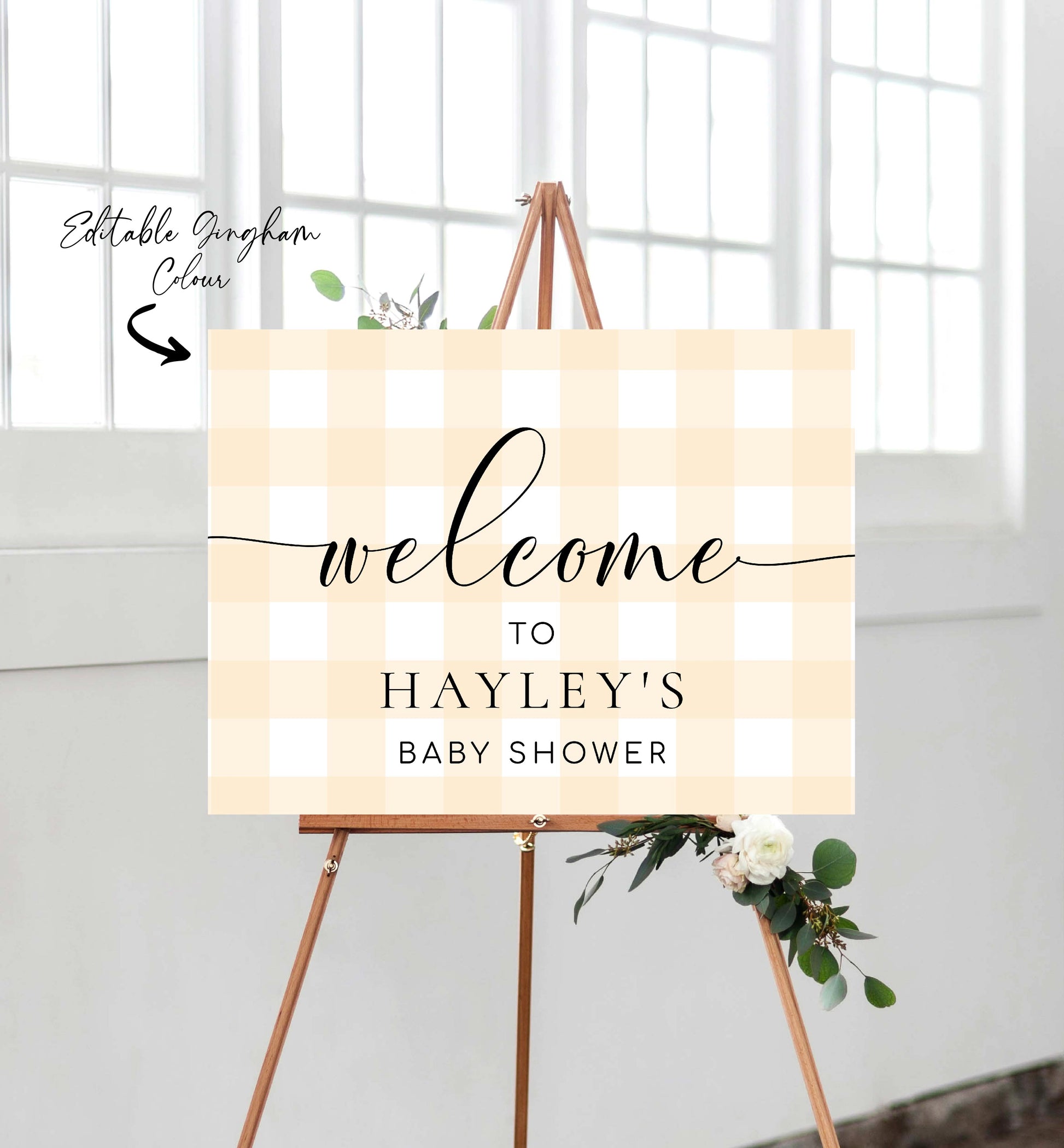 Blue Gingham Welcome Sign, Boy Baby Shower Pale Blue Check Welcome Sign, Printable Blue White Plaid, Boy Baby Sprinkle, Male Birthday Sign