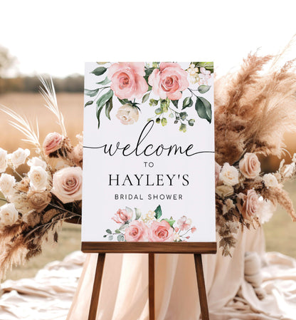 Printable Bridal Shower Welcome Sign, Blush Floral Baby Shower Welcome Sign, Wedding Welcome Sign, Darcy Floral Pink