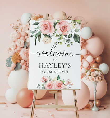 Printable Bridal Shower Welcome Sign, Blush Floral Baby Shower Welcome Sign, Wedding Welcome Sign, Darcy Floral Pink