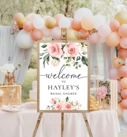 Printable Bridal Shower Welcome Sign, Blush Floral Baby Shower Welcome Sign, Wedding Welcome Sign, Darcy Floral Pink