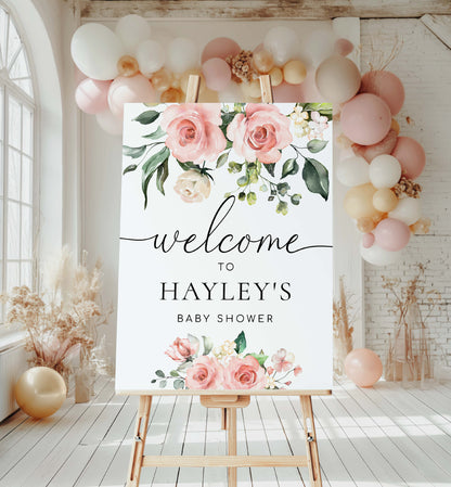 Printable Bridal Shower Welcome Sign, Blush Floral Baby Shower Welcome Sign, Wedding Welcome Sign, Darcy Floral Pink