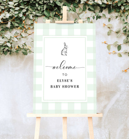 Gingham Bunny Mint Green | Printable Welcome Sign Template