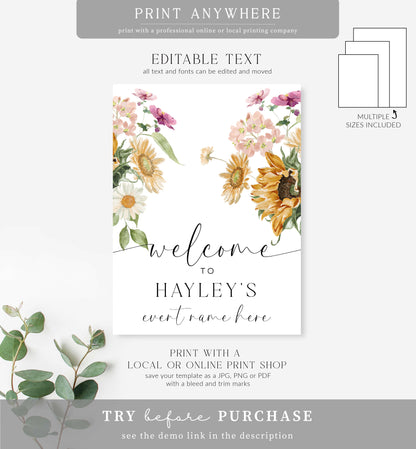 Mews Floral White | Printable Welcome Sign Template