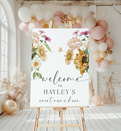 Sunflower Floral Welcome Sign, Printable Autumn Floral Bridal Shower Welcome Sign, Fall Baby Shower Welcome Sign, Fall Wedding Welcome, Mews