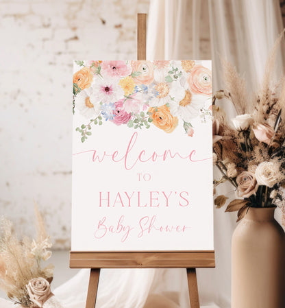 Printable Welcome Sign Template, Printable Spring Floral Baby Shower Welcome Sign, Wildflower Floral Girl Baby Shower Welcome Sign, Millie