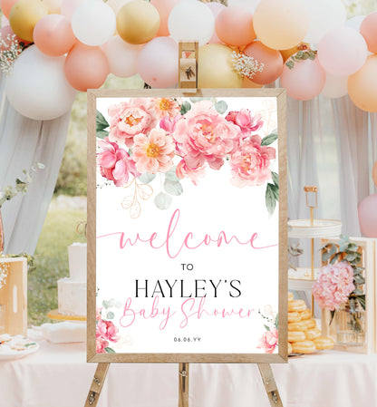 Hot Pink Peony Welcome Sign, Printable Baby Shower Welcome Sign, Spring Floral Bridal Shower Welcome Sign, Birthday Welcome Sign, Piper