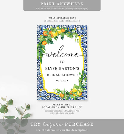 Positano Oranges Lemons | Printable Welcome Sign Template