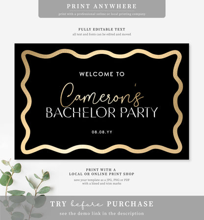 Wave Black Gold | Printable Welcome Sign Template