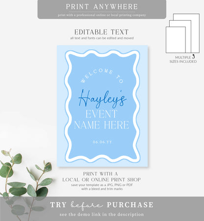 Wave Blue | Printable Welcome Sign Template