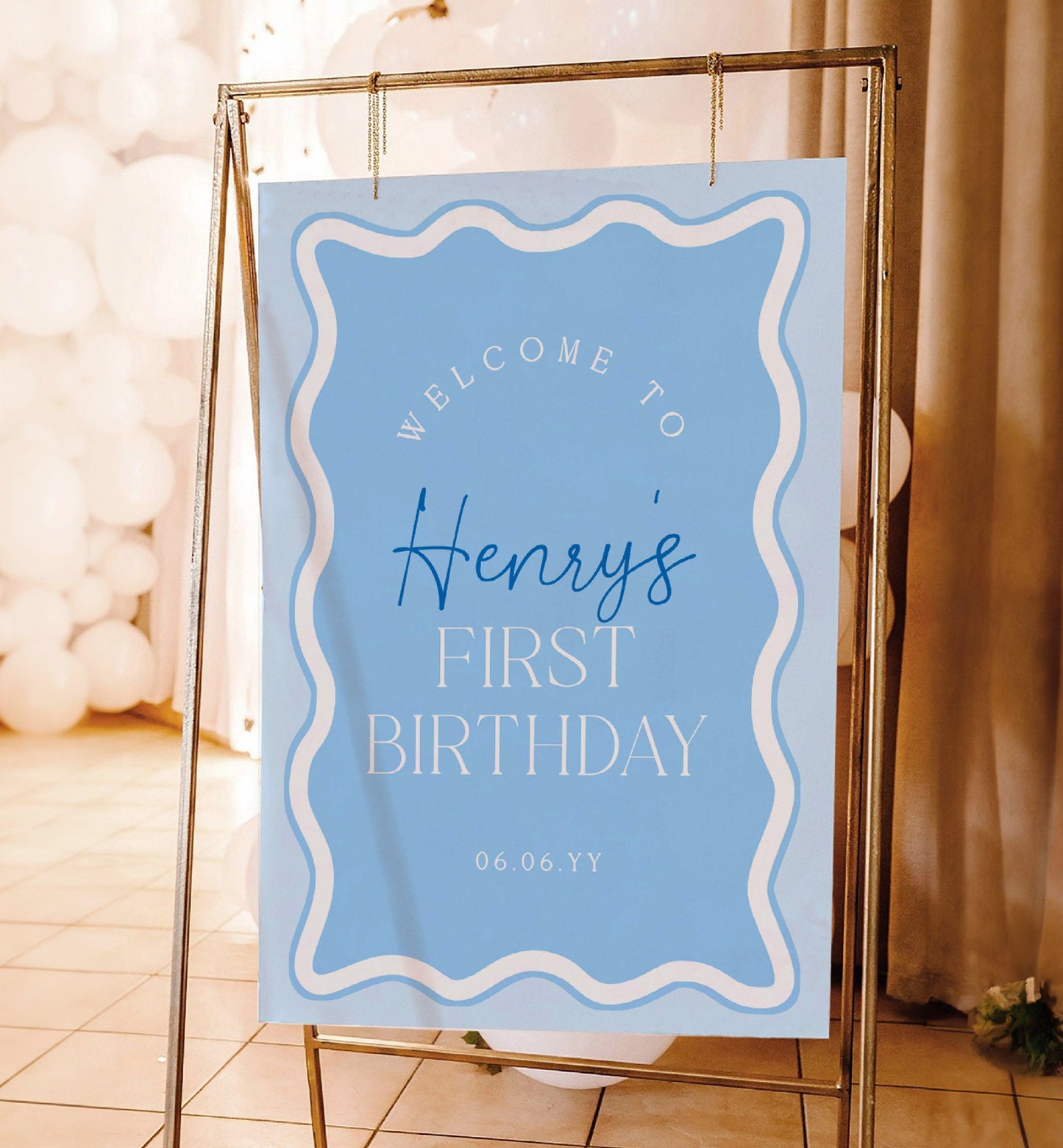 Editable Welcome Sign Template, Boy Baby Shower Welcome Sign, Printable Blue Wave Curvey Line, Boy Baby Sprinkle, Boy First Birthday Party Welcome Poster