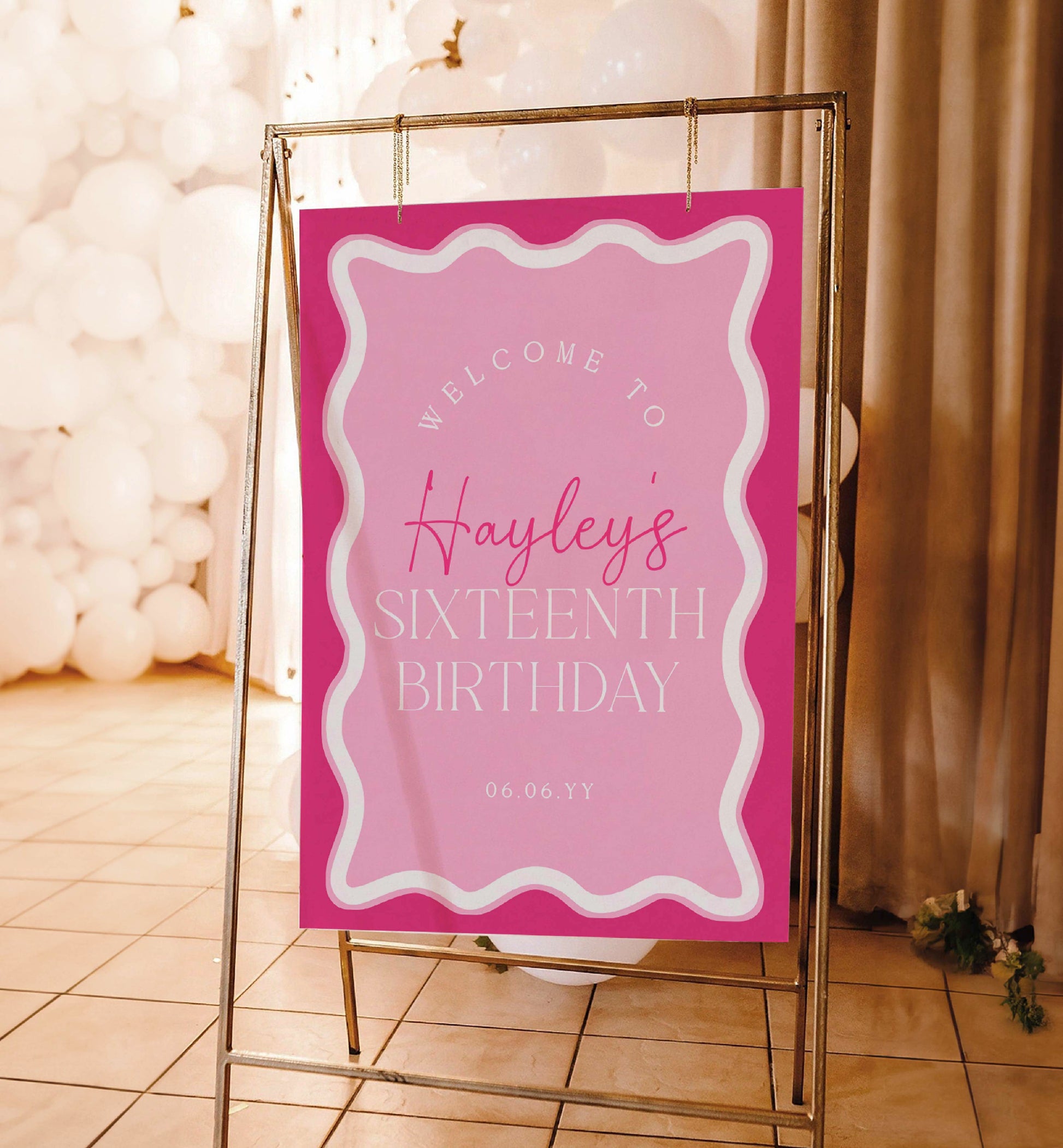 Editable Welcome Sign Template, Girl Baby Shower Welcome Sign, Printable Hot Pink Wave Curvey Line, Girl Baby Sprinkle, Girl First Birthday Party Welcome Poster