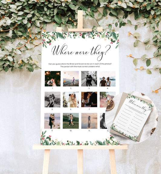 Where Were They Photo Game Poster, Printable Holiday Destination Photo Guessing Game, Christmas Bridal Shower Game, Couples Shower Game, Merriment