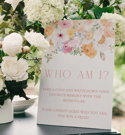 Who Am I Bridal Shower Game, Printable Favorite Memory With The Bride Game, Spring Floral Bridal Shower Game, Millie