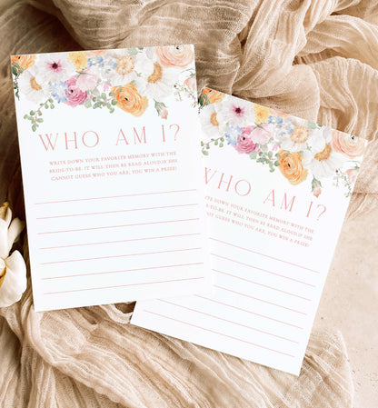 Who Am I Bridal Shower Game, Printable Favorite Memory With The Bride Game, Spring Floral Bridal Shower Game, Millie