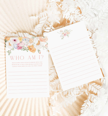 Who Am I Bridal Shower Game, Printable Favorite Memory With The Bride Game, Spring Floral Bridal Shower Game, Millie