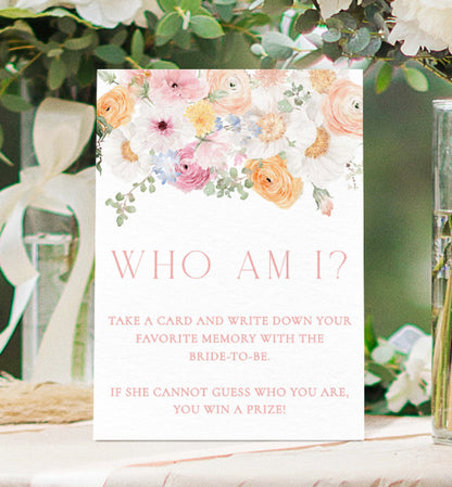 Who Am I Bridal Shower Game, Printable Favorite Memory With The Bride Game, Spring Floral Bridal Shower Game, Millie