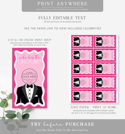 Wave Hot Pink | Printable Who Has The Groom Game Template