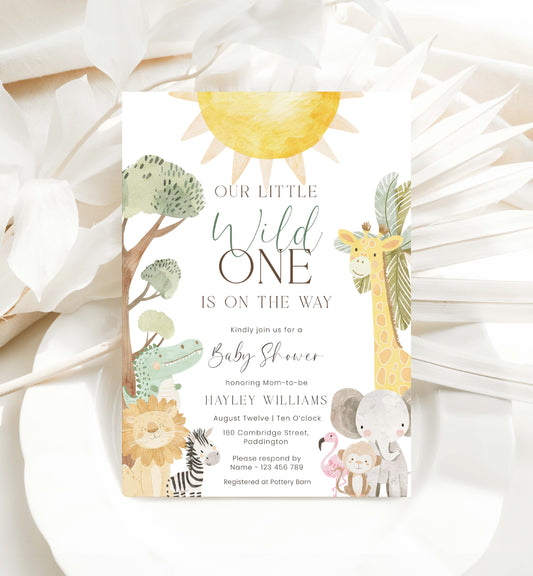 Safari Baby Shower Invitation, Printable Wild One Boy Baby Shower Invite, Editable Jungle Animals Baby Shower Invitation, Nyala