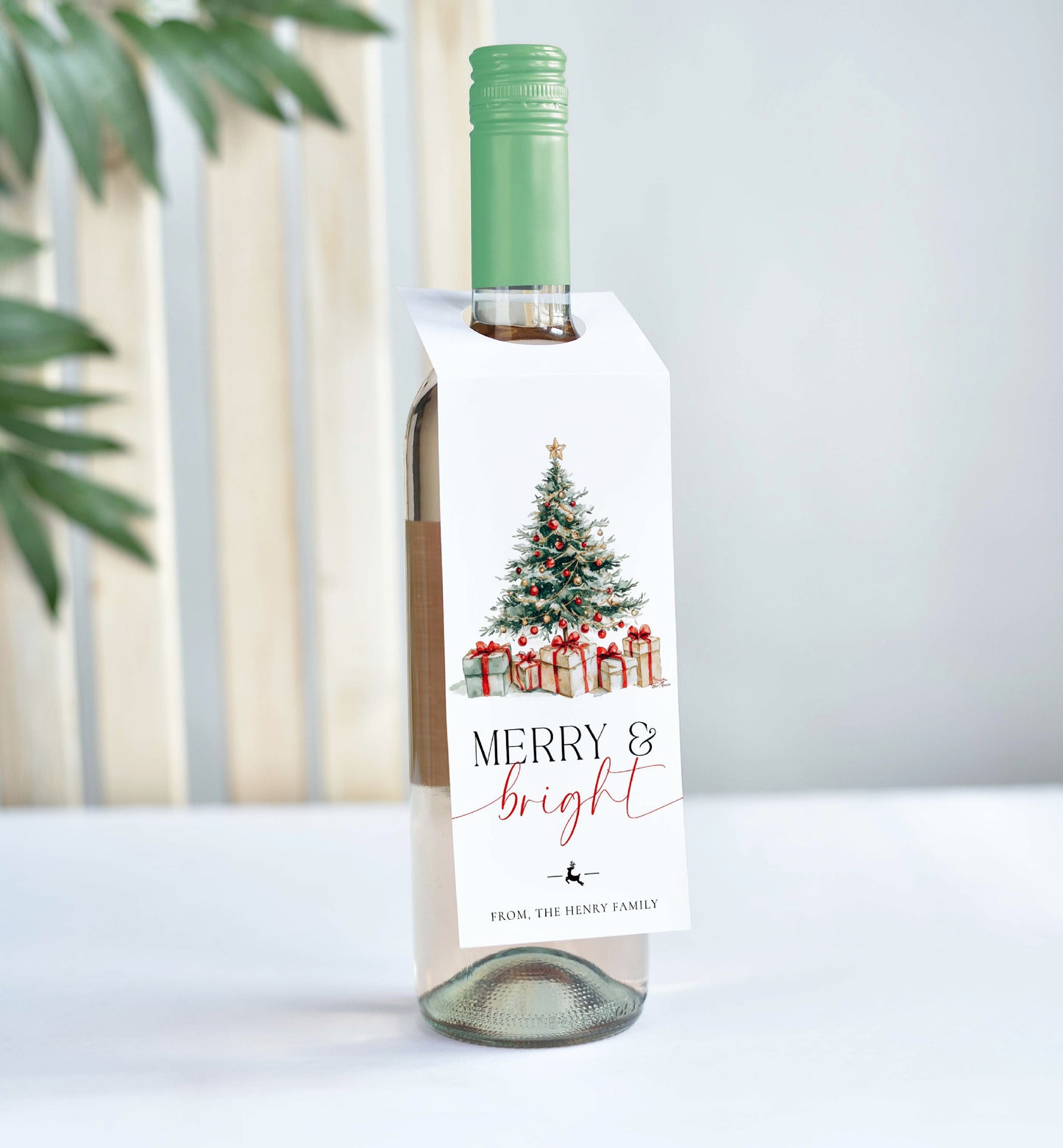 Magical Christmas | Printable Merry and Bright Wine Bottle Bib Gift Tag