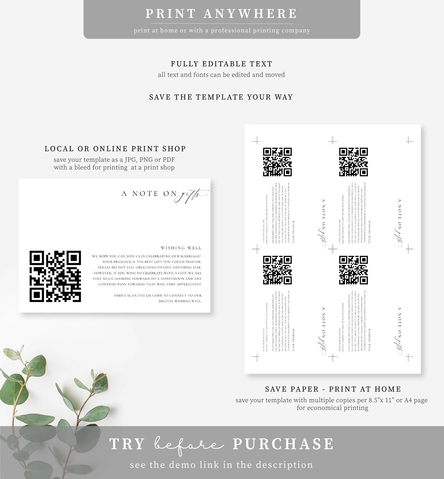 Ellesmere White | Printable QR Wishing Well Card Template