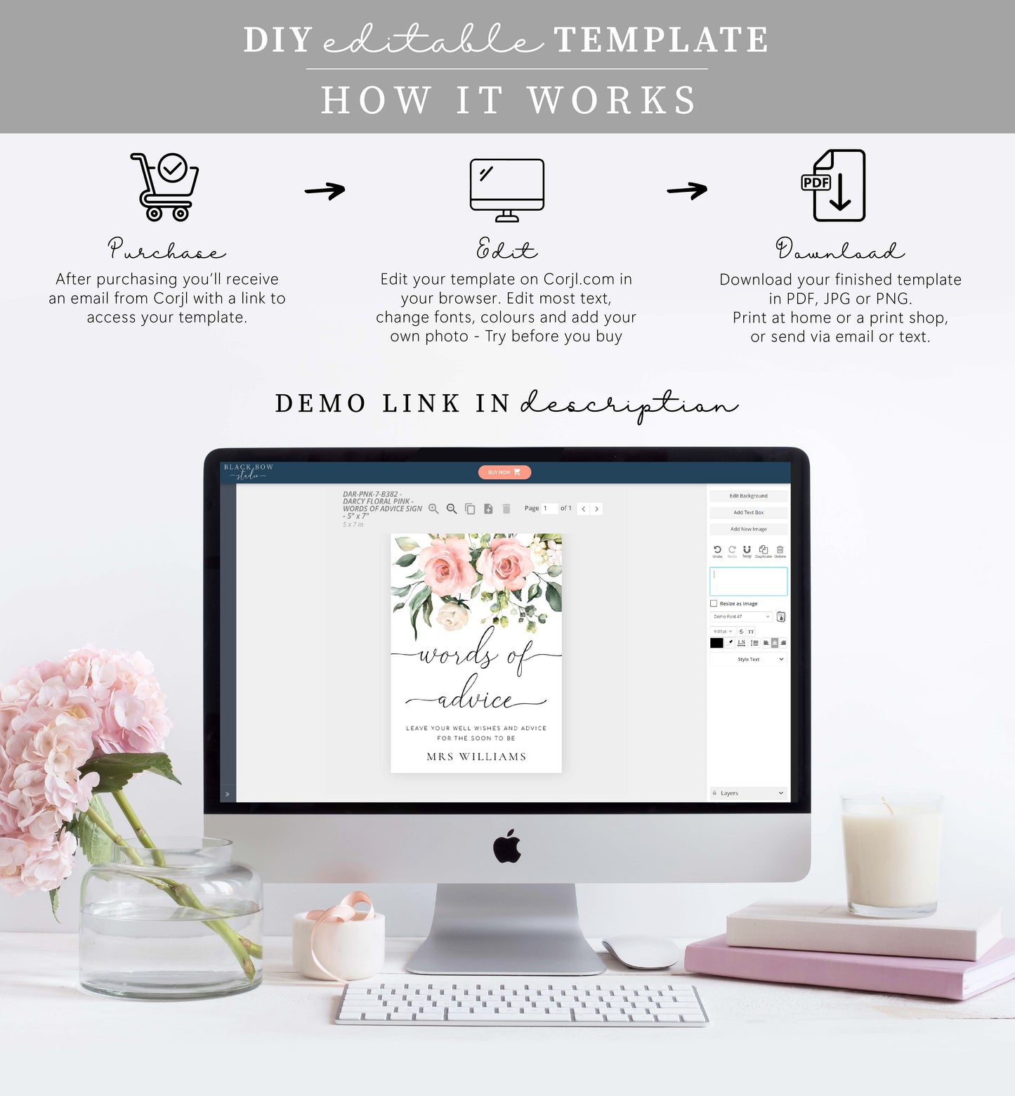 Darcy Floral | Printable Words Of Advice Sign and Card Template