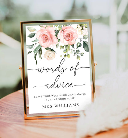 Darcy Floral | Printable Words Of Advice Sign and Card Template