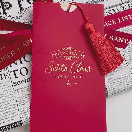 Santa's Sleigh Delivery Receipt Christmas Gift Tags, Red Envelope and Red Tassel, From Santa's Workshop Gift Tag Label, North Pole Gift Tag