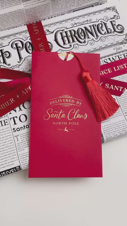 Santa's Sleigh Delivery Receipt Christmas Gift Tags, Red Envelope and Red Tassel, From Santa's Workshop Gift Tag Label, North Pole Gift Tag