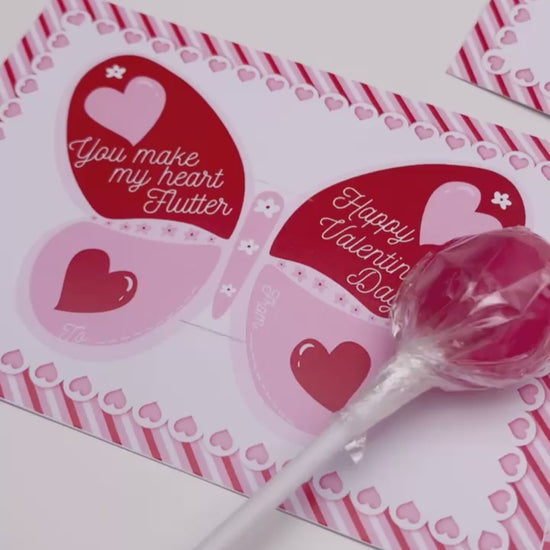 Butterfly Valentine's Day Lollipop Tags Template, Printable You Make My Heart Flutter Lollipop Tag, Pretty Fly Sucker Tag, Kids Valentines