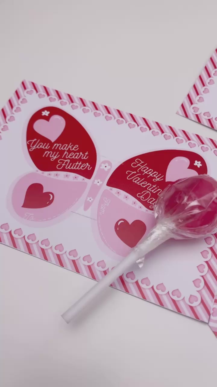 Butterfly Valentine's Day Lollipop Tags Template, Printable You Make My Heart Flutter Lollipop Tag, Pretty Fly Sucker Tag, Kids Valentines